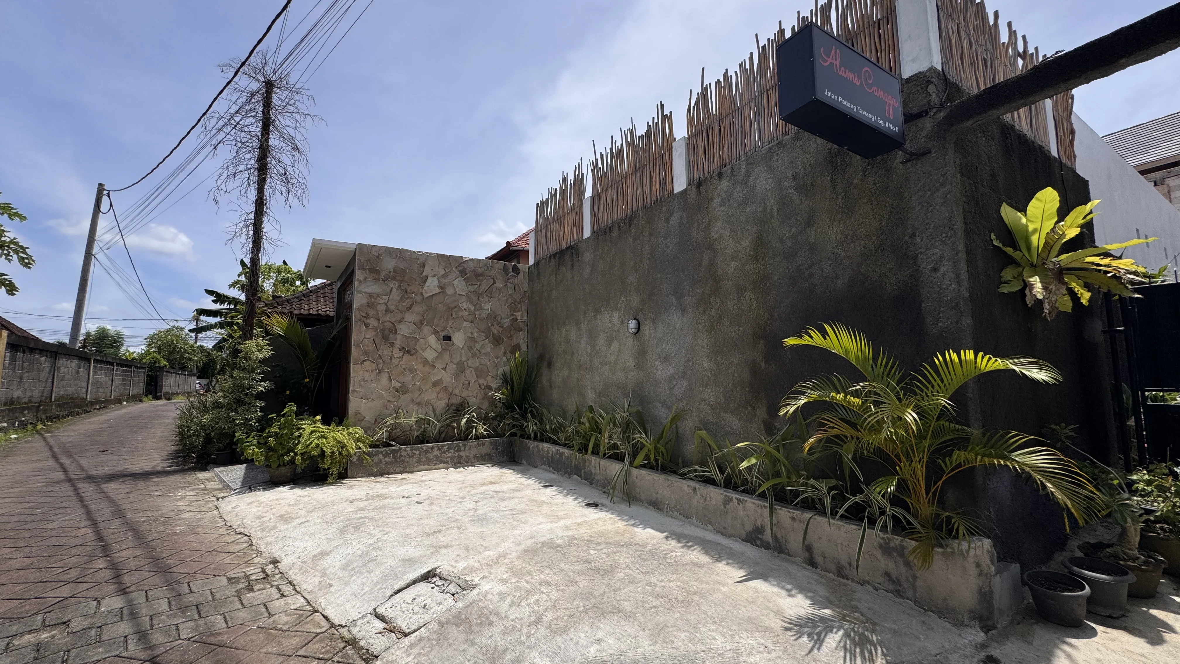 Teras tropis dengan tanaman hijau di Vila Canggu Bali - Villa modern di Bali